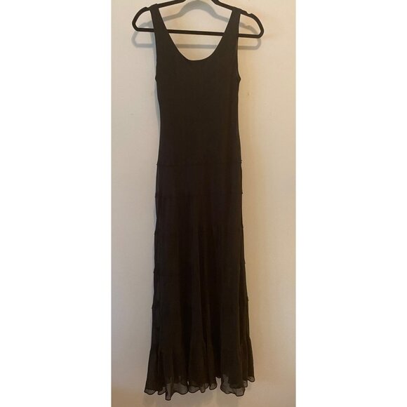 Chaps Black Sleeveless Maxi Dress Layered Chiffon Small - Picture 2 of 8